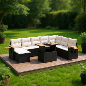 Ensemble de canapés de jardin noirs en rotin PE d'extérieur avec coussins, design contemporain, meubles imperméables - Product Image 2