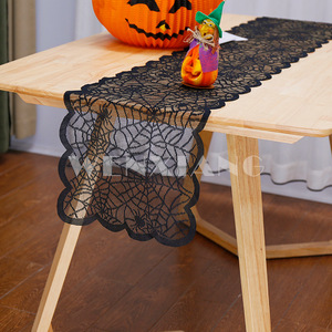 Halloween Table <b>Runner</b> <b>Black</b> Spider Web Lace Rectangle Polyester Party Decoration 1 Pcs - Product Image 1