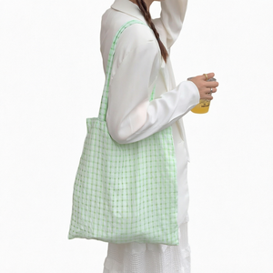 Bolso Tote Verde Menta a Cuadros, Gran Capacidad, Bolso de Hombro, Bolso de Mano de Poliéster, Bolso de Compras para Viajes Diarios - Product Image 1