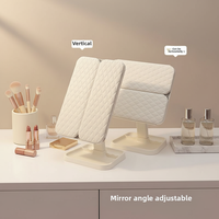 Miroir de maquillage LED de bureau rechargeable en gros, boîte de rangement, table de toilette pliable à trois côtés réglable, double face éclairée