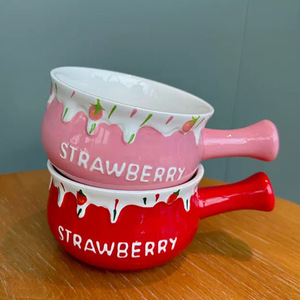 Custom-made <b>ceramic</b> bowls with handles, heat-resistant soup bowls, baking bowls, underglaze embossed strawberry <b>ceramic</b> bowls - Product Image 1