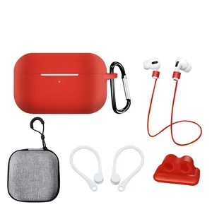 5 trong 1 phụ kiện thiết lập Silicone bảo vệ trường hợp bìa cho AirPods Pro với Carabiner Dây đeo đồng hồ khóa móc tai Túi