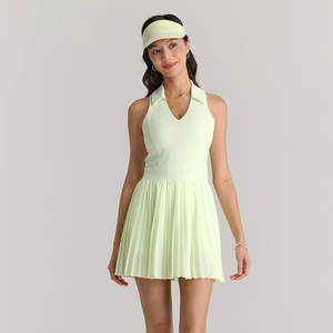 Vente chaude Respirant Sans Manches Robe De Sport À Séchage Rapide Col En V Poitrine Pad Robe De Sport Col Polo Jupe De Tennis Plissée pour Femme - Product Image 1