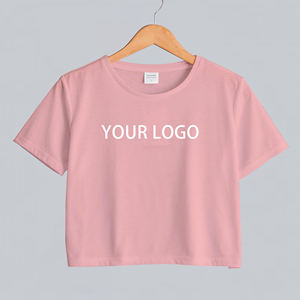 T-shirt femme en coton 100% avec logo/étiquette personnalisé, haut court tendance - Product Image 1