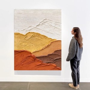 Hand Painted Oil Painting Sunrise Over Golden Mountains Abstract Art Rectangle Metal <b>Frame</b> For Living Room Entryway Hallway - Product Image 1