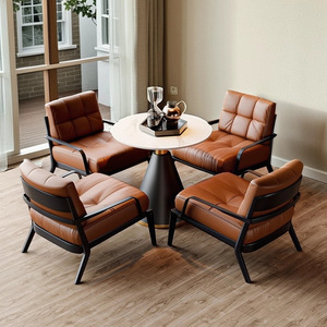 Conjunto de Mesa y Sillas de Cuero de Lujo Italiano <span class=keywords><strong>para</strong></span> Vestíbulo de Hotel, Salón de Belleza, Villa - Sofá Moderno de Ocio - Product Image 4