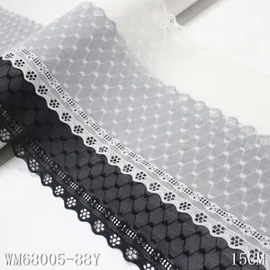 탄성 니트 레이스 15cm 화이트 블랙 메쉬 레이스 테두리 레이스 기하학적 그래프 스트레치 스판덱스 패브릭 속옷
