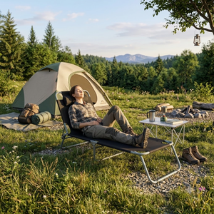Lit de camping pliable rapide avec coussin rembourré, lit de couchage inclinable réglable, lit pliant léger pour les voyages et les stations balnéaires - Product Image 4