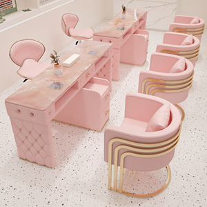 โต๊ะทำเล็บหินอ่อนพร้อมลิ้นชักเก็บของ สีครีม สำหรับร้านทำเล็บ - Product Image 3