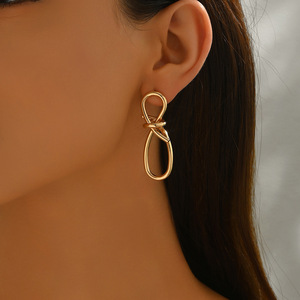 Geometric <b>Bow</b> Design 18k Gold Plated Stud Earrings For Women Everyday Wear - Product Image 2