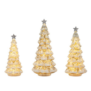 Petit arbre en verre éclairé par des LED, décoration de table personnalisée pour la maison, sapin de Noël en verre soufflé vert mercure avec lumières LED - Product Image 4
