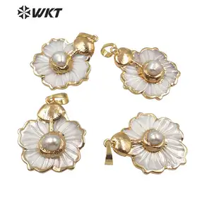 WT-JP174 Stylish Hot Sales Natural Shell Pendant Flower Shape Shell Pendant With Pearl Women Charm New Jewelry Pendant