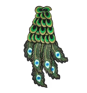 Gauze peacock embroidered cloth applique cheongsam dress decorative back glue decal glitter exquisite peacock patch