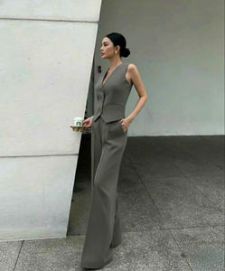 Conjunto de Pantalones Rectos y Chaleco Transpirable para Mujer, Cuello en V, Manga Corta, 2 Piezas, Corte Regular, Todas las Temporadas, OEM - Product Image 2