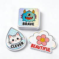 Autocollant hexagonal personnalisé TEDDY avec logo imprimé en CMYK, vinyle PVC imperméable, autocollant holographique