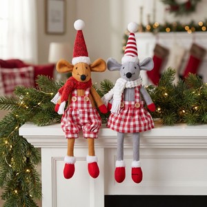 Decoraciones de Ratón Navideñas Hechas a Mano, Ecológicas, con Acabado Brillante, de Tela No Tejida a Cuadros, con Patas Largas, Estilo Moderno - Product Image 3