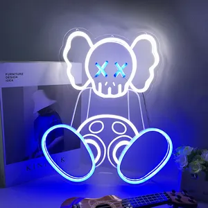 Kepribadian beruang kekerasan kaws postur duduk neon restoran bar dekorasi tanda lampu led kustom tanda neon