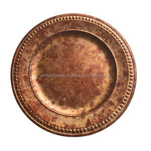 Bronze Antique Tabletop Decorative Charger Plate Round Shape <b>Dinnerware</b> Classic Design Charger Plate and Dish Use for Home - Product Image 3