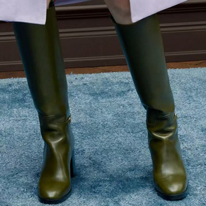 Women's Square Toe Knee High Boots Ladies High Chunky <b>Heels</b> Solid on Shoes Belt Buckle Decor Long Booties - Product Image 5