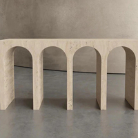 Table console en travertin beige Cammy Stone - Marbre clair - Design moderne - Multifonctionnelle pour salon, chambre à coucher, bureau