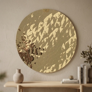 <b>Engraved</b> Carved Stainless Steel Mirror Wall Sculpture <b>Metal</b> Craft Folk Art Golden Plated Wall Decoration Dish - Product Image 4