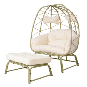 Modern PE Rattan <strong>Double</strong> Patio <strong>Egg</strong> <strong>Chair</strong> Ottoman Wicker Outdoor <strong>Cushion</strong> 2 Person Lounge <strong>Chair</strong> Footrest Balcony Garden Backyard - Product Image 1