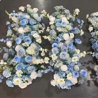 T-FR017 Chemin de table en fleurs artificielles blanches de cerisier, chemin de table de luxe pour mariage, décoration de table de dîner