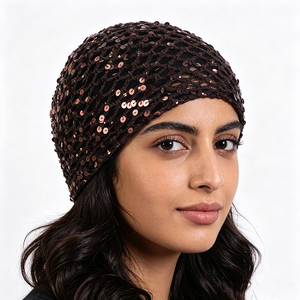 En gros, Bonnet en maille à paillettes et sequins, Turban au crochet, <span class=keywords><strong>Snood</strong></span> pour cheveux pour femmes, Filets à cheveux tricotés scintillants à motifs diamant - Product Image 2