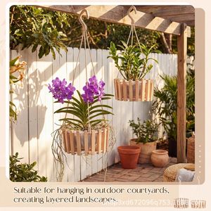 Cross-border wooden hanging flower pots with holes, outdoor <b>gardening</b>, flower pots, solid wood <b>hook</b>-type planting baskets - Product Image 3
