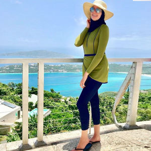 تصنيع مخصص مسلم Burkinis الصلبة خليط الجبهة زيبر طويل كم ملابس السباحة النساء حجاب إسلامي 3 قطعة ملابس السباحة - Product Image 2