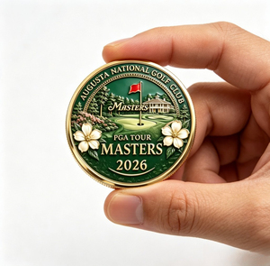 Pièce de monnaie souvenir 3D en relief du Club de golf Augusta National 2026 – Motif parcours vert, club-house et drapeau – Objet de collection en métal - Product Image 1