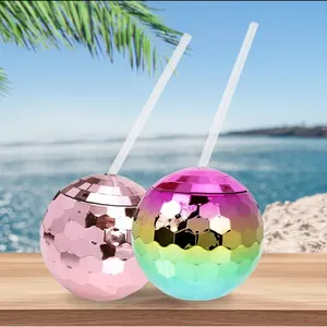 Tazas de bola de discoteca Tazas de fiesta de discoteca de 20Oz con tapa y Copa de cóctel de bola Flash de paja reutilizable para fiesta