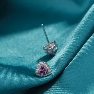 New 925 Sterling Silver Full Diamond Geometric Simple Heart-shaped Zirconia Women's Earrings Jewelry