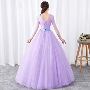 Purple Tulle Ball Gown O-Neck Empire Waist Floral Print Evening Dress For Banquets Parties Art Exam - Product Image 2
