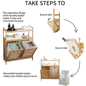 Cesto de Ropa de Bambú con 2 Bolsas y Estante |   Cesto para Ropa Plegable, Ecológico y Antiolores para el Hogar y Hoteles - Product Image 2