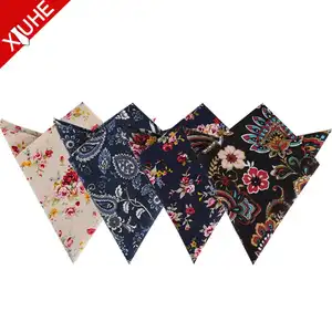 OEM ODM Bandana 24*24 Flower Pattern Pocket Square Custom Printed Floral Cotton Handkerchief