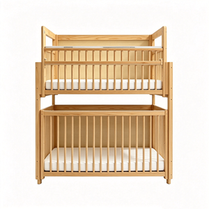 Culla in Legno a Due Piani per Neonati e Bambini, <span class=keywords><strong>Lettino</strong></span> per Asilo Nido in Legno Massello con Sponda di Sicurezza, Culla per Neonati e Bambini - Product Image 1
