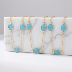Hot Girl Personality 8x10mm Oval Briolette Cut Sky Blue Chalcedony <b>Chain</b> Necklace 18k Gold Plated <b>22</b> Piece Anchor <b>Chain</b> Necklace - Product Image 4