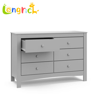 Cómoda Doble de Madera con 6 Cajones, con Cierre Antivuelco y Diseño Infantil, Cómoda Unisex para Ropa de Bebé para Uso en el Hogar y Guardería