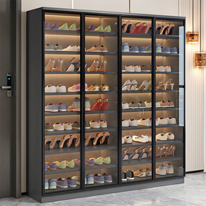 Meuble d'Entrée Moderne Élégante Collection de Rangement à <span class=keywords><strong>Chaussures</strong></span> Modulable Noire avec Porte en Verre Transparent - Product Image 1