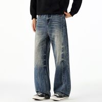 Nouveaux Jeans Tie-Dye Effet Vieilli et Fluide pour Hommes - Pantalons Longs Vintage de Haute Qualité, Coupe Ample, Délavés à l'Eau, Style Queue de Chat, Jambes Larges