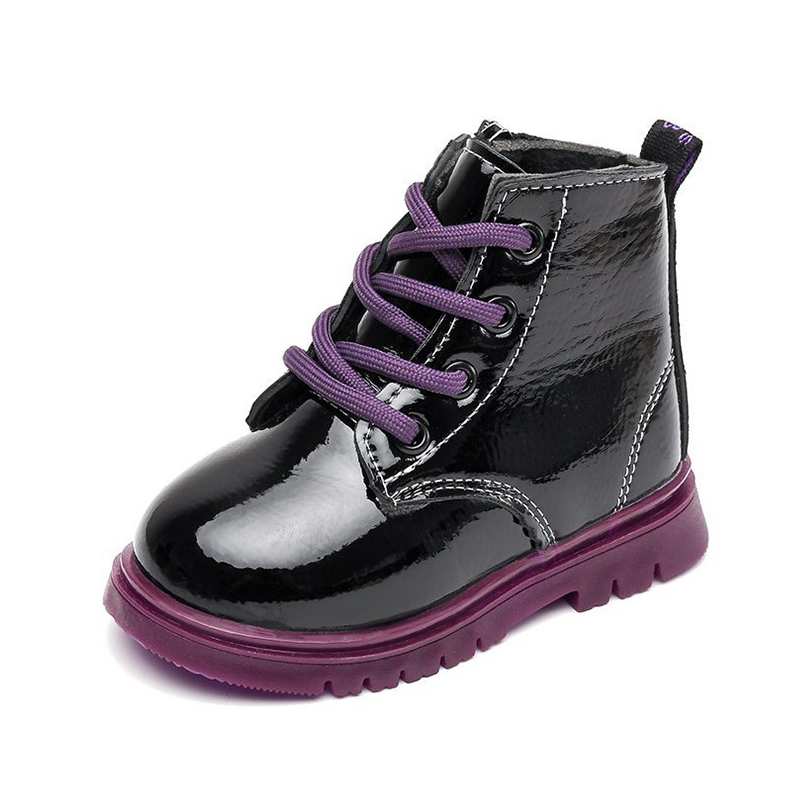 Non-slip Autumn Winter Girls Boys PU Leather Fur Snow boots for Kids