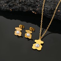 Conjunto de Collar y Pendientes de Oso de Peluche con Baño de Oro, Antialérgico, Accesorios Lindos para Mujer