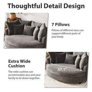 Nuova Poltrona a Botte Oversize in Ciniglia con Ruote, Poltrona Rotonda Extra Large con 7 Cuscini per Soggiorno - Product Image 4