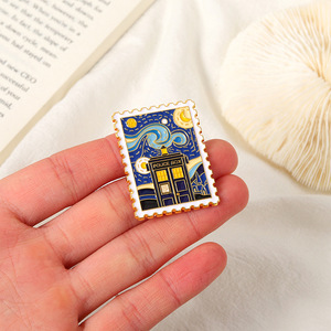 Starry Night Stamp Enamel Pins Kustom Bros Seni Van Gogh Lencana Logam Lukisan Minyak Enamel-Pin - Product Image 3