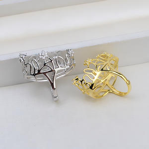 Bague en argent S925 faite à la main, motif floral ajouré, incrustée de dentelle, avec perle baroque, sertie creuse, accessoire DIY 1687 - Product Image 4