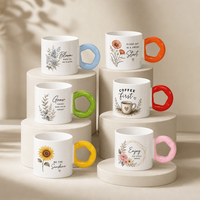 Tasse en céramique de 240 ml avec poignée en forme de tournesol pour servir de petites boissons, décoration de table, vente en gros Topjlh