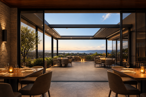 Pergola motorisée en aluminium RK-E2 pour restaurant, avec éclairage LED intégré et écran d'intimité - Product Image 3