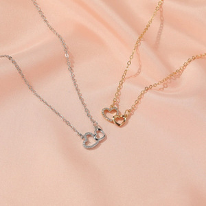 Collar con Colgante de Doble Corazón Hueco para Mujer, Collar con Dije de Amor Romántico, Joyería de Moda para Uso Diario, Regalo - Product Image 2