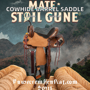 Cowhide Leather Barrel Saddle with Wood Tree <b>Hair</b>-on Inlay Hand-carved Floral <b>Tooling</b> Western <b>Style</b> for Competitive Trail Riding - Product Image 2